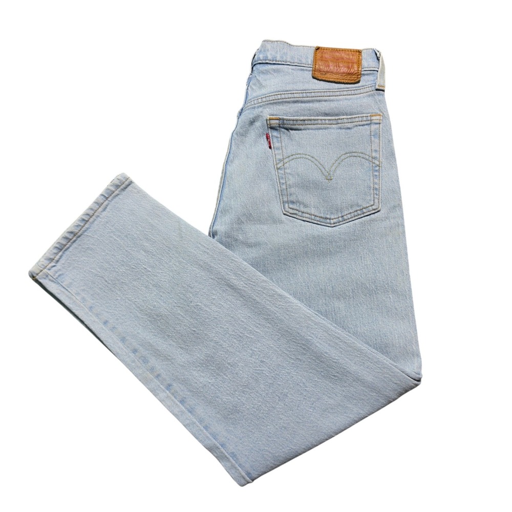 Jeans Levis 29 Womens Light Blue Excellent 501 Premium Side Logo Tape Straight - Picture 3 of 13